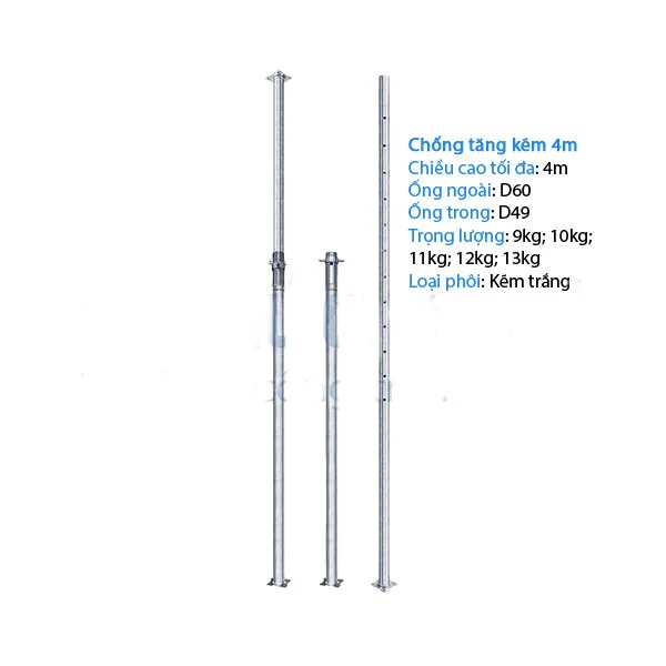 Cận cảnh bộ phận ống ren có đai ốc điều chỉnh và chốt khóa của cây chống giàn giáo. Luôn kiểm tra kỹ các chi tiết này để đảm bảo cây chống hoạt động an toàn.